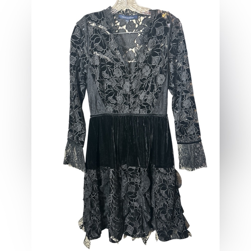 French Connection Women’s Sz 4 Dark Romantic Whimsigoth Black Lace Dress Event - Picture 6 of 13